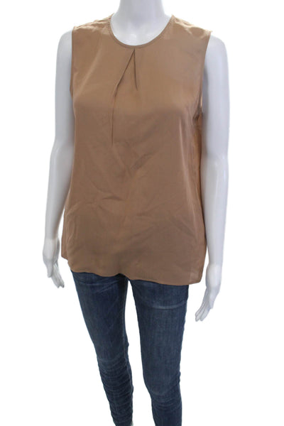 Calvin Klein Womens Silk Sleeveless Button Up Blouse Tan Round Neck Size 8