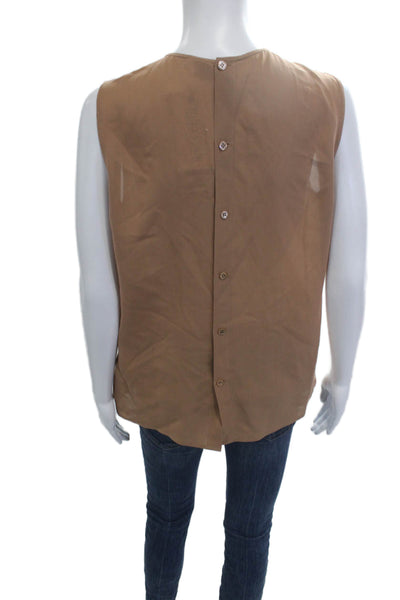 Calvin Klein Womens Silk Sleeveless Button Up Blouse Tan Round Neck Size 8