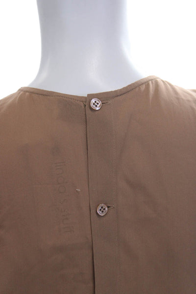Calvin Klein Womens Silk Sleeveless Button Up Blouse Tan Round Neck Size 8