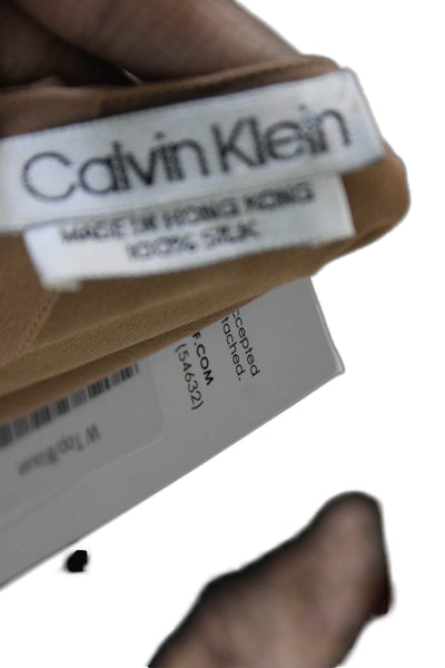 Calvin Klein Womens Silk Sleeveless Button Up Blouse Tan Round Neck Size 8