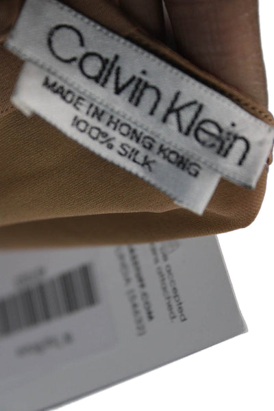 Calvin Klein Womens Silk Sleeveless Button Up Blouse Tan Round Neck Size 8