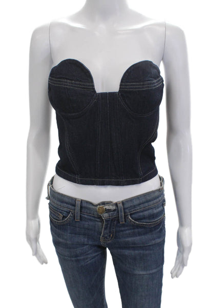 Zara Women 90s Cropped Sleeveless Top Dark Blue Cotton Blend Size XS
