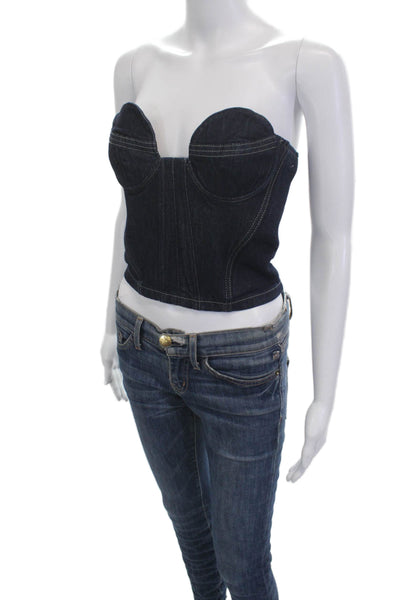 Zara Women 90s Cropped Sleeveless Top Dark Blue Cotton Blend Size XS