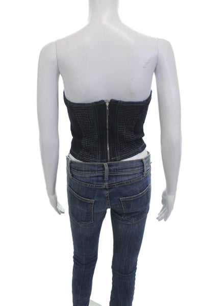 Zara Women 90s Cropped Sleeveless Top Dark Blue Cotton Blend Size XS