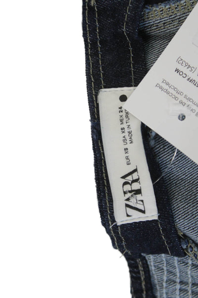 Zara Women 90s Cropped Sleeveless Top Dark Blue Cotton Blend Size XS