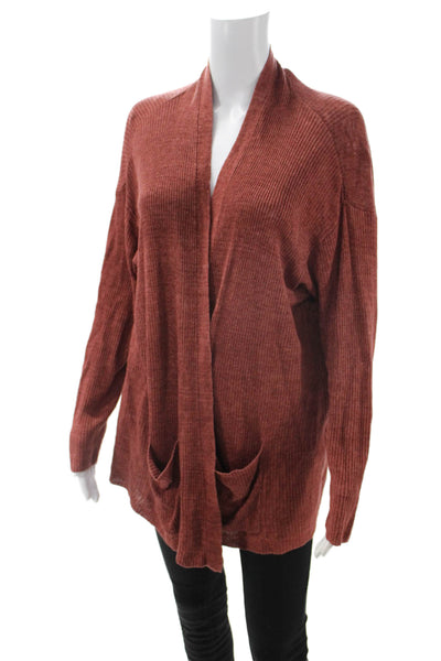 Eileen Fisher Unisex Brown Organic Linen Cardigan Sweater Long Sleeve Size XL