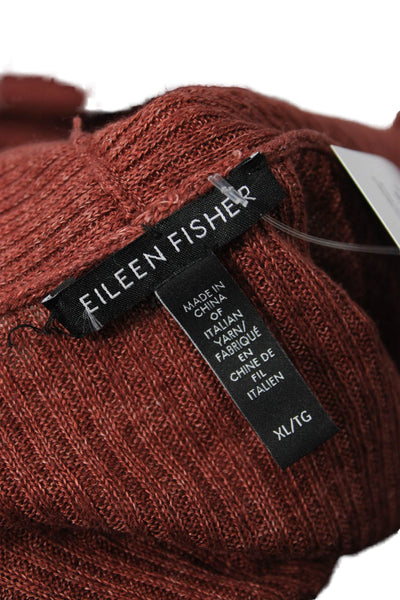 Eileen Fisher Unisex Brown Organic Linen Cardigan Sweater Long Sleeve Size XL