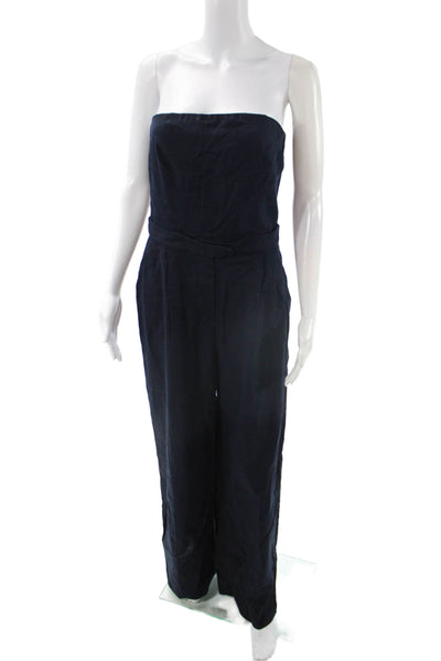 Zara Womens Dark Blue Square Neck Strapless Jumpsuit Linen Viscose Size M