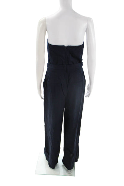 Zara Womens Dark Blue Square Neck Strapless Jumpsuit Linen Viscose Size M