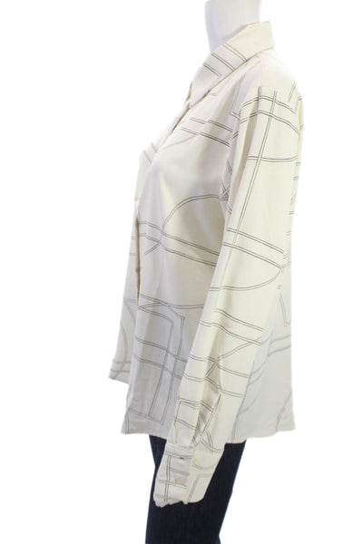 MNG Womens Collared Geometric Button Up Blouse White Long Sleeve Size 8