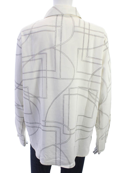 MNG Womens Collared Geometric Button Up Blouse White Long Sleeve Size 8
