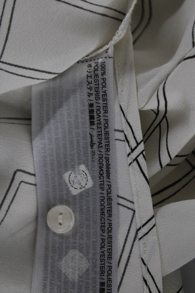 MNG Womens Collared Geometric Button Up Blouse White Long Sleeve Size 8