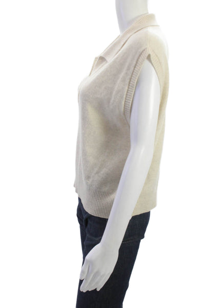 Loulou Studio Unisex Collared Sleeveless Cashmere Vest Beige Designer Size L