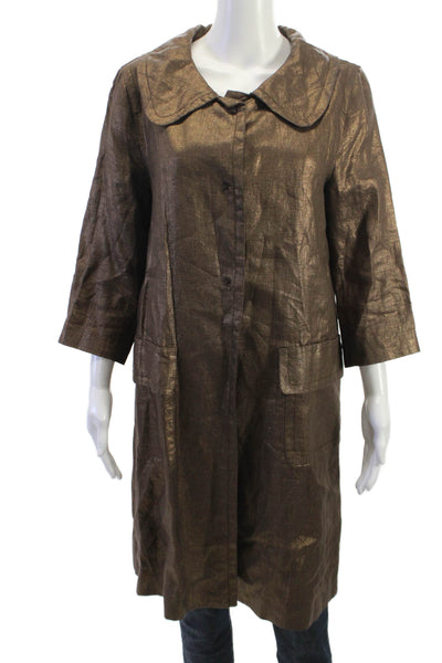 Zara Woman Womens Overcoat Brown Button Collared 3/4 Sleeve Polyester Size M