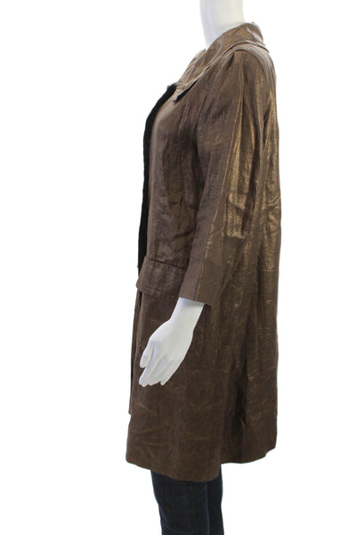 Zara Woman Womens Overcoat Brown Button Collared 3/4 Sleeve Polyester Size M
