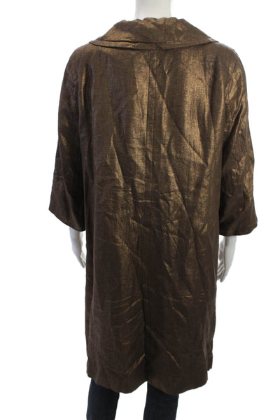 Zara Woman Womens Overcoat Brown Button Collared 3/4 Sleeve Polyester Size M