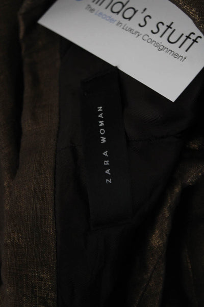 Zara Woman Womens Overcoat Brown Button Collared 3/4 Sleeve Polyester Size M