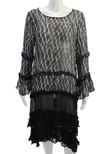 Religion Womens Shift Dress Black Geometric Long Sleeve Midi Size S