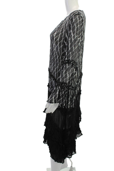 Religion Womens Shift Dress Black Geometric Long Sleeve Midi Size S
