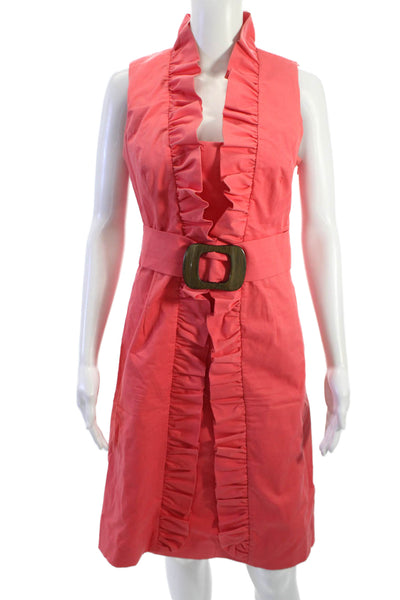 Milly Women Shirt Dress Pink Sleeveless Short Buckle Cotton Size 4
