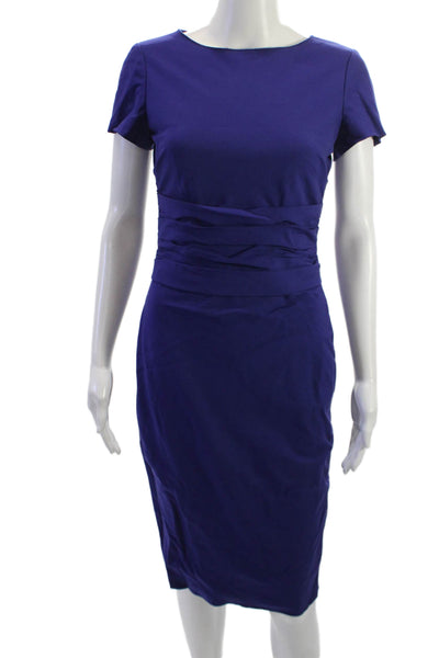 Rachel Roy Womens Sheath Midi Dress Blue Wool Blend Short Sleeve Zip Size 0