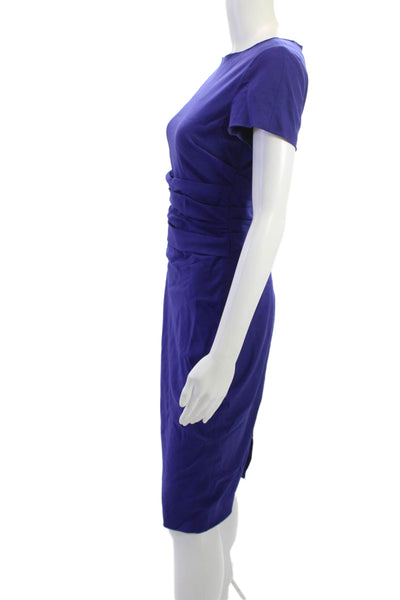 Rachel Roy Womens Sheath Midi Dress Blue Wool Blend Short Sleeve Zip Size 0