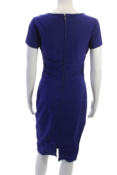 Rachel Roy Womens Sheath Midi Dress Blue Wool Blend Short Sleeve Zip Size 0