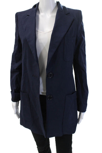 Oscar de la Renta Women Dark Blue Wool Blend Blazer Collared Button Size 6