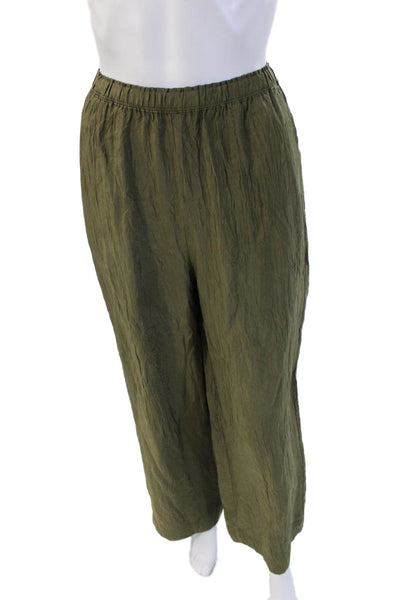Zara Womens Cropped Dress Pants Green Acetate Size S