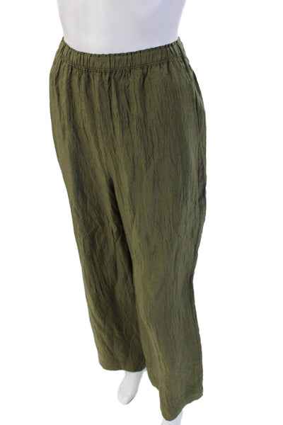 Zara Womens Cropped Dress Pants Green Acetate Size S