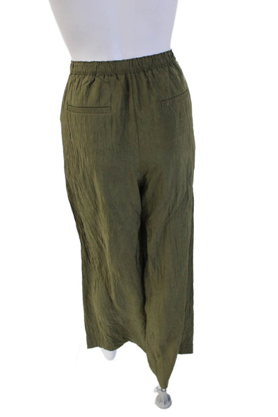 Zara Womens Cropped Dress Pants Green Acetate Size S
