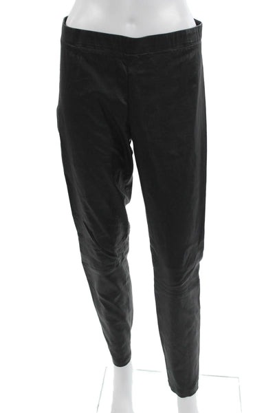 Vince Womens Black Leather Ankle Cropped Pants Zip Size L
