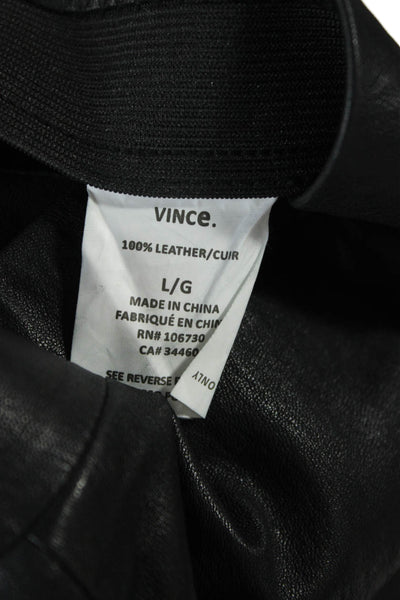 Vince Womens Black Leather Ankle Cropped Pants Zip Size L