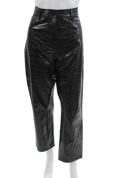 Nanushka Women Cropped Black Animal Print Pants Size L