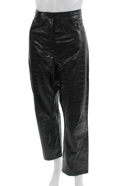 Nanushka Women Cropped Black Animal Print Pants Size L
