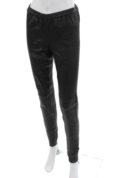 Leith Women Black Leather Biker Jogger Pants Zip Size L