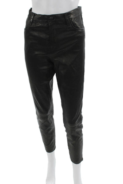J Brand Womens Ankle Cropped Biker Black Leather Pants Size 29