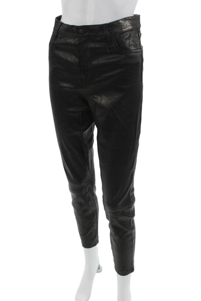 J Brand Womens Ankle Cropped Biker Black Leather Pants Size 29