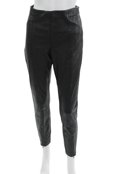 Zara Womens Ankle Cropped Biker Pants Black Polyurethane Zip Size L
