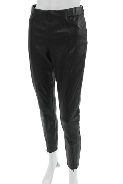 Zara Womens Ankle Cropped Biker Pants Black Polyurethane Zip Size L
