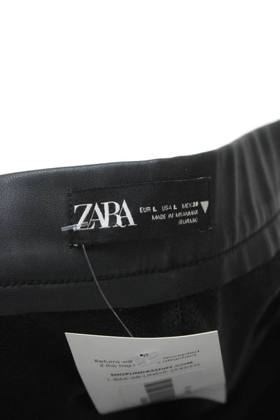 Zara Womens Ankle Cropped Biker Pants Black Polyurethane Zip Size L