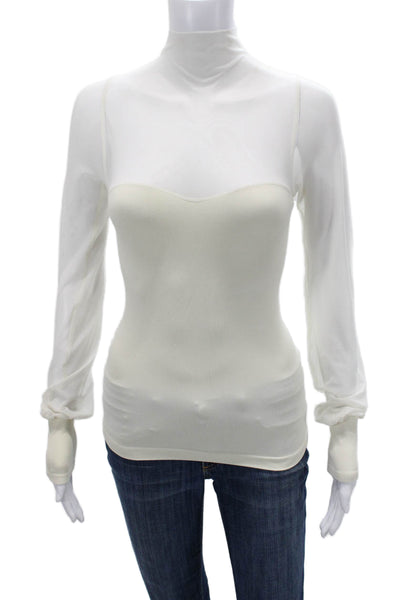Intimately Free People Women White Mock Neck Long Sleeve Top Boho Size XS