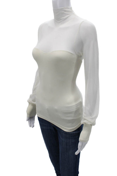 Intimately Free People Women White Mock Neck Long Sleeve Top Boho Size XS