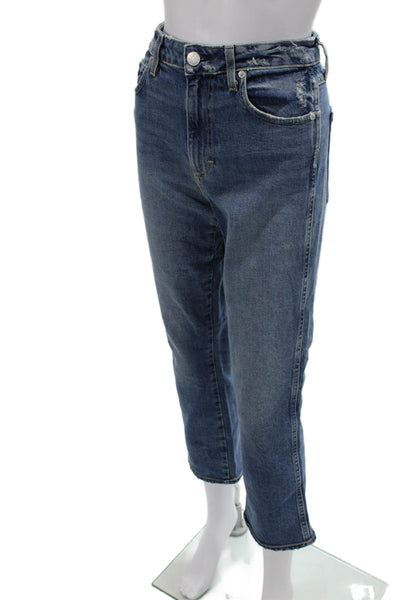 Amo Women Cropped Mom Jeans Dark Blue High Rise Size 27
