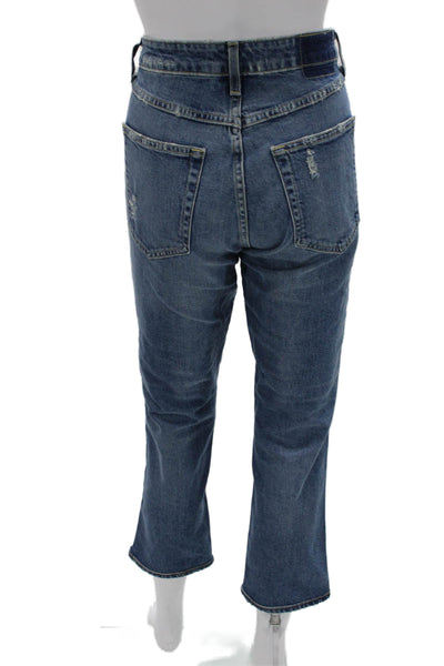 Amo Women Cropped Mom Jeans Dark Blue High Rise Size 27