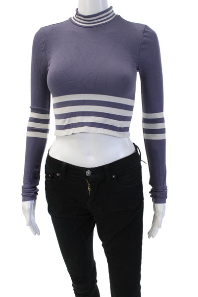 FP Movement Women Cropped Striped Mock Neck Long Sleeve Top Purple Size XS