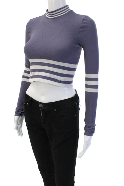 FP Movement Women Cropped Striped Mock Neck Long Sleeve Top Purple Size XS