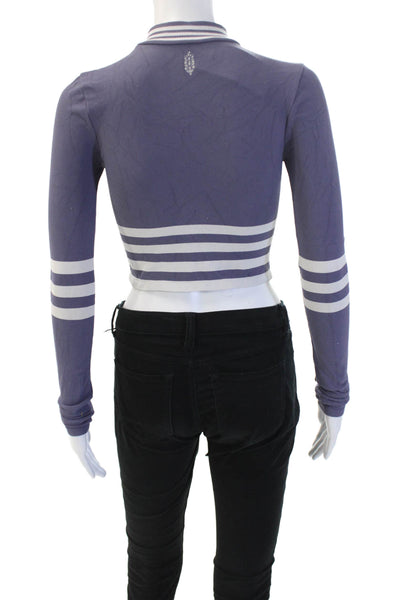 FP Movement Women Cropped Striped Mock Neck Long Sleeve Top Purple Size XS