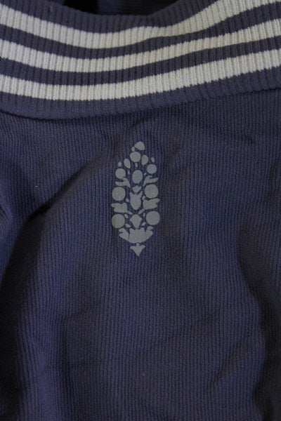 FP Movement Women Cropped Striped Mock Neck Long Sleeve Top Purple Size XS