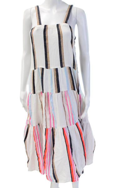 Lem Lem Womens White Sundress Square Neck Midi Sleeveless Cotton Size M